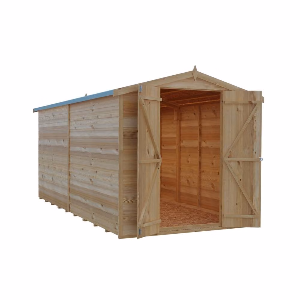 Shires Overlap Apex Shed with Double Doors in Light Brown, W/D/H: 366 x 183 x 186 cm – 2