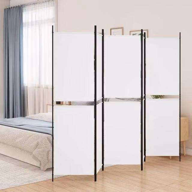 Berkfield Home 5-Panel Fabric Room Divider in White, W: 250 cm, H: 200 cm