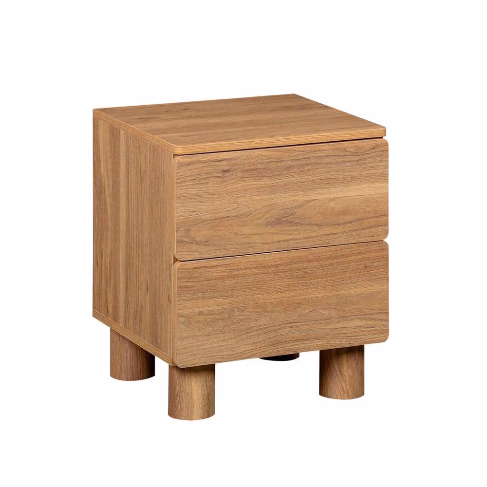 sweeek Modern Brown Wood Pine Bedside Table with 2 Drawers, W/D/H: 38.0 x 40.0 x 48.0 cm – 2