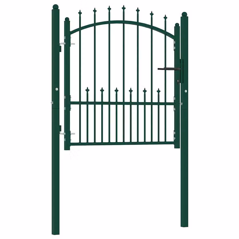 Berkfield Home Sturdy Steel In-Ground Fence Gate with Spikes, Green, W: 100 cm x H: 102 cm