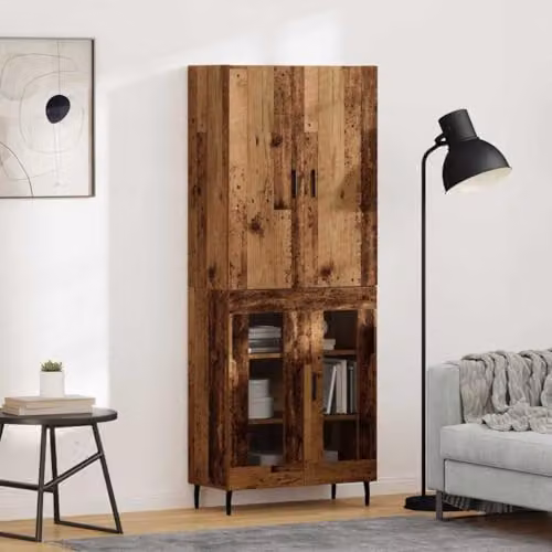 vidaXL Modern Highboard in Old Wood Brown with Glass Doors and Internal Shelves, H 180 x W 69.5 x D 34 cm – 2