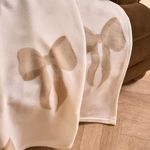 OHS Bow Print Fleece Throw Blanket in Beige, W/D/H: 120 x 150 cm – 2