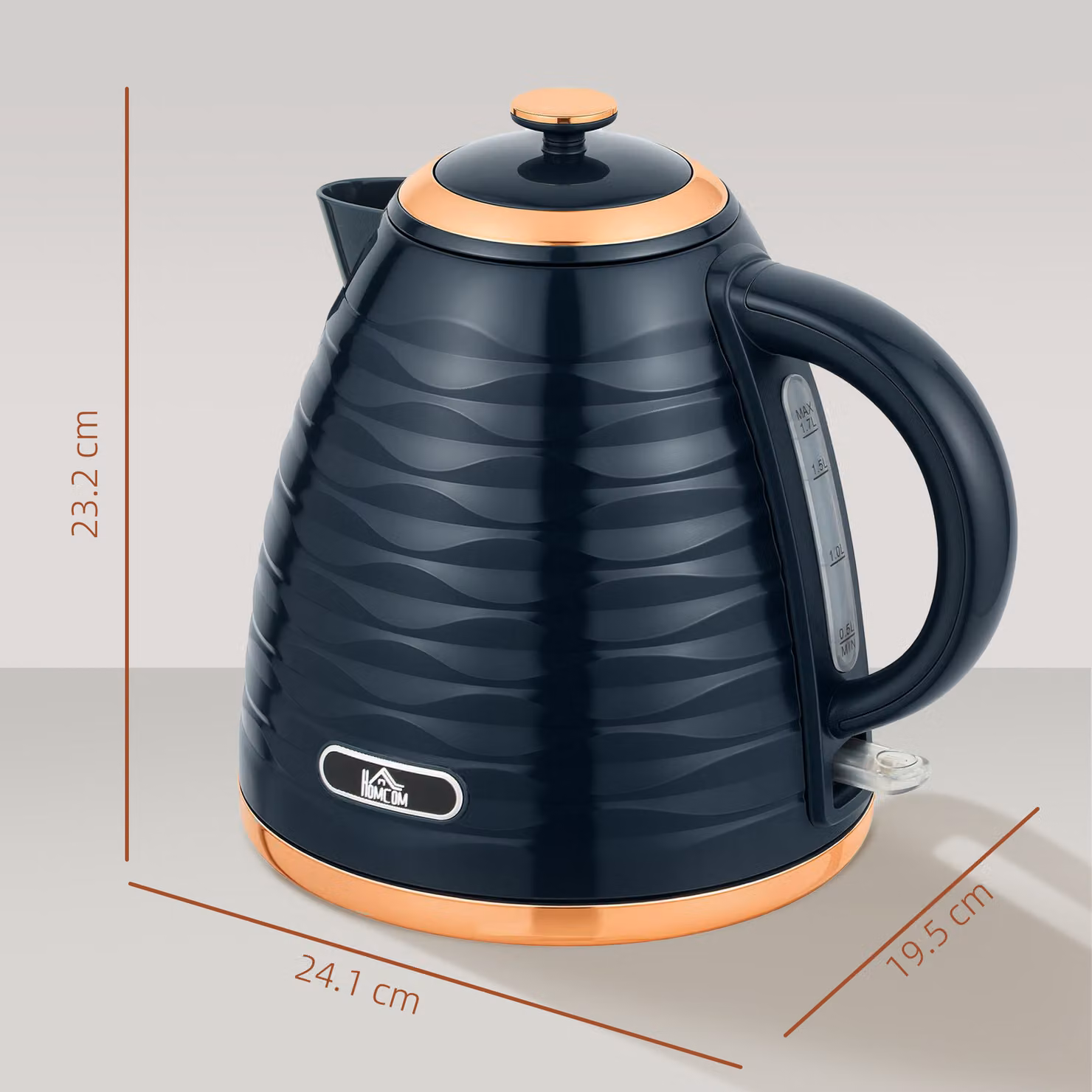 HOMCOM 3kW Rapid Boil Honeycomb Glass Kettle with PID Control and Auto Shut-off, Dark Blue – 3