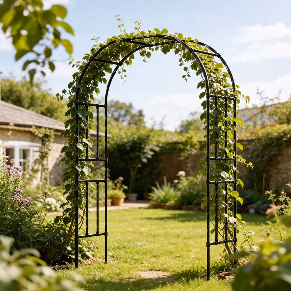 Lambu Black Metal Garden Arch Trellis for Climbing Plants, Height: 240 cm, Width: 150 cm, Depth: 40 cm – 3