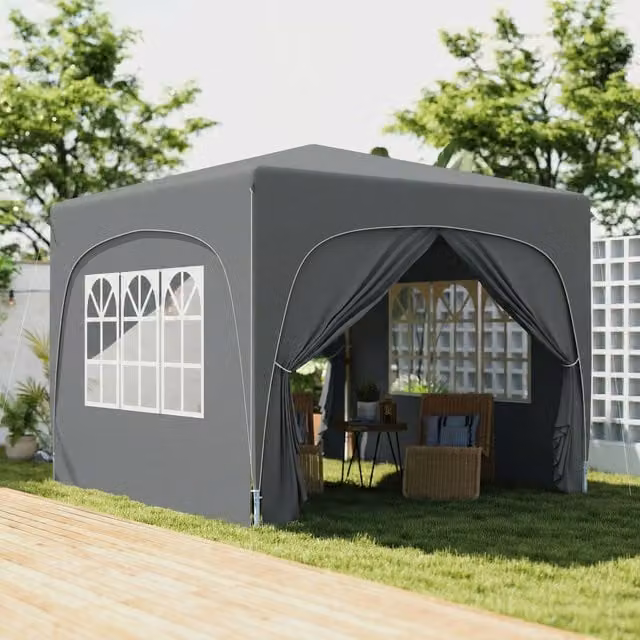 Outsunny Pop Up Gazebo with Sides, UPF50, Dark Grey, W x D: 3 x 3 m