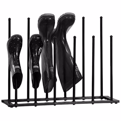 Direct Online Houseware Black Metal Welly and Boot Storage Shoe Rack Stand for 6 Pairs, H 64.0 x W 48.5 x D 21.0 cm