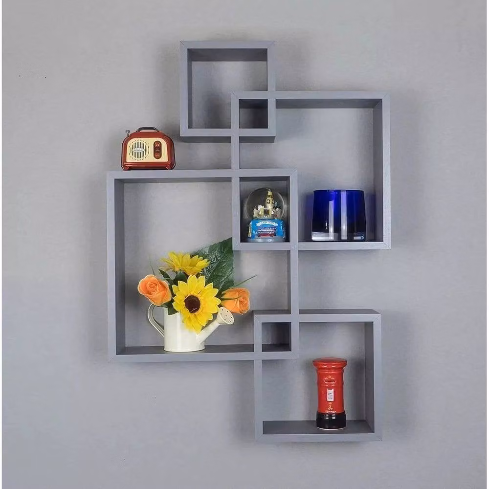 FORGEVIO Grey Modern Geometric Cube Wall Mounted Shelf Set – 2