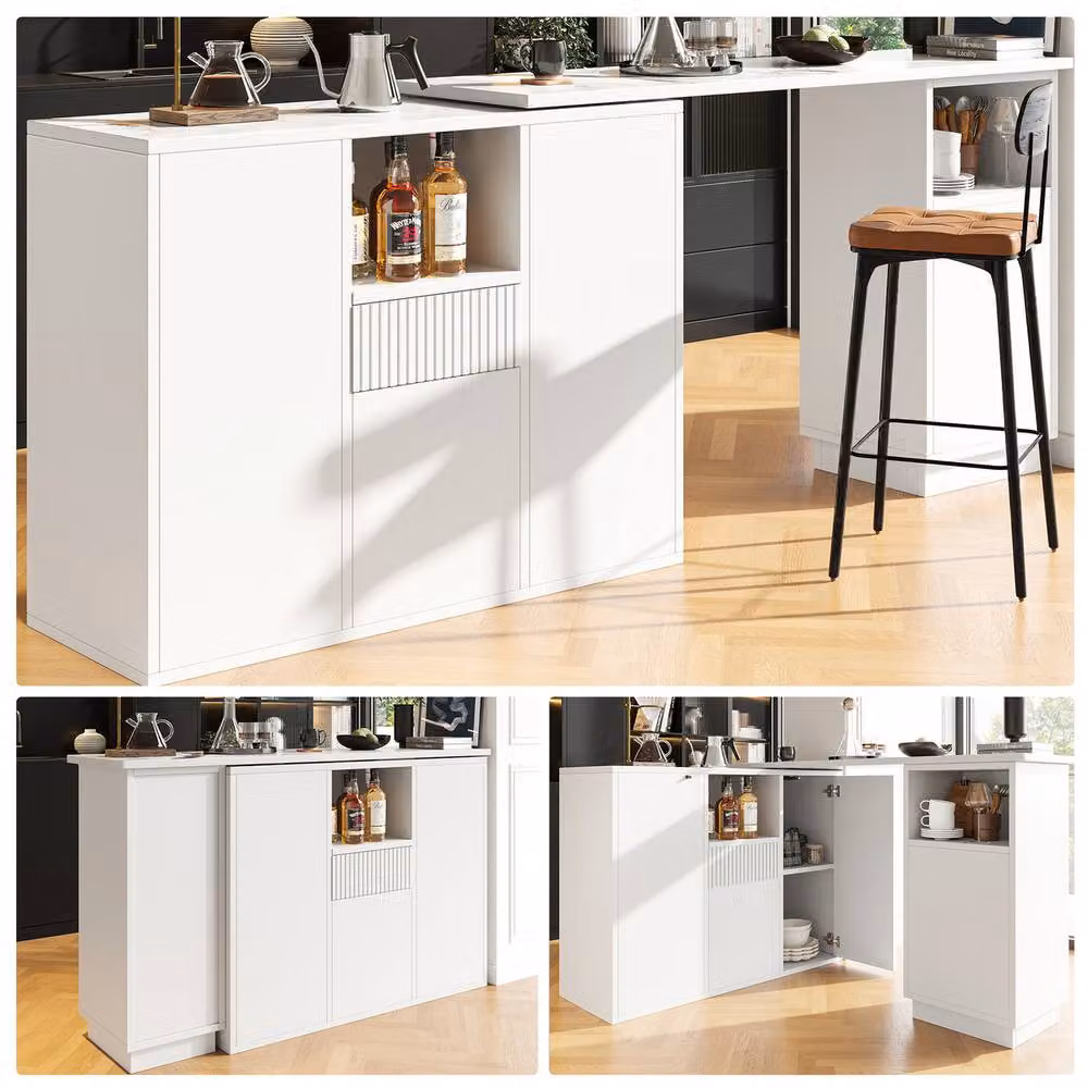 Rolipo 360 Swivel Bar Table with Marble Effect Top and Storage in White – 2