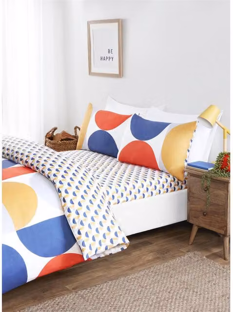 Rapport Home Baltimore Geometric Duvet Cover, Pillowcase and Fitted Sheet Set, Multicolour, King Size, Duvet Cover: 150 x 200 cm, Pillowcase: 50 x 75 cm
