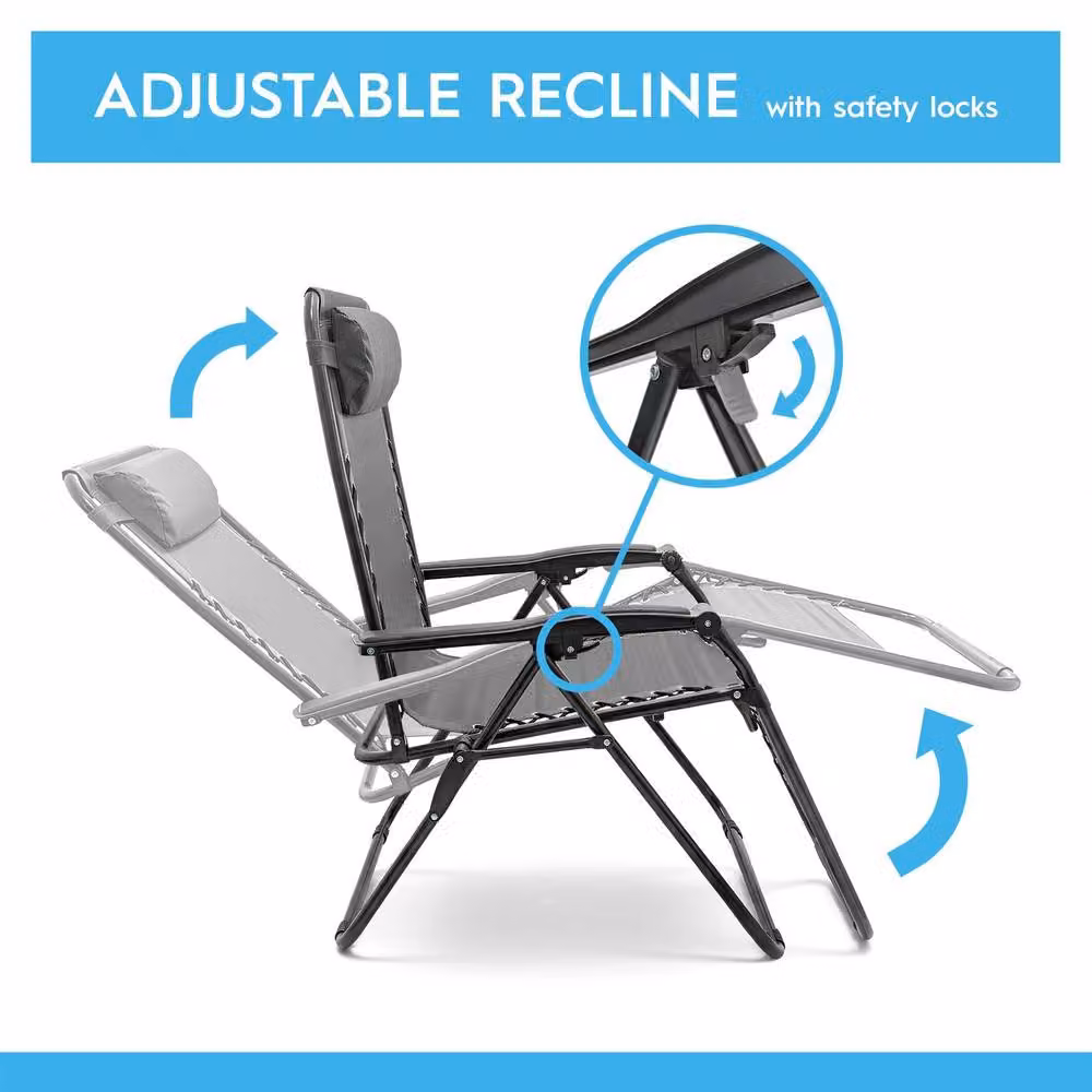 Harbour Housewares 2 Piece Zero Gravity Chair Set in Grey with Textilene Fabric and Side Trays – 4
