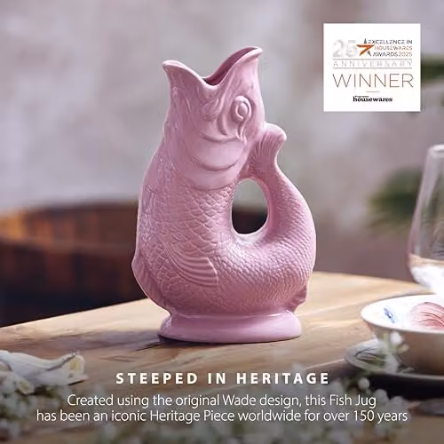 Wade Fish Ceramic Jug, Pink, 0.6l – 3