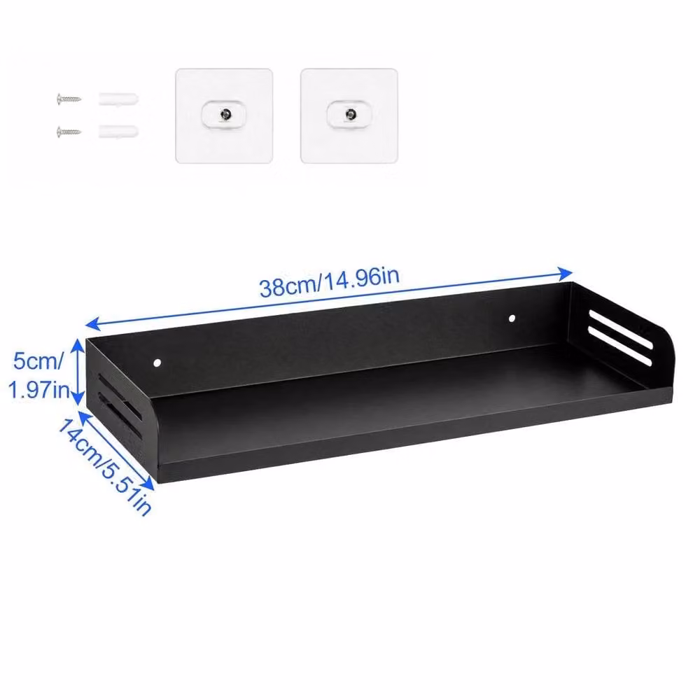 PAWNORA No Drill Wall Mount Metal Storage Shelf for Bathroom and Kitchen, Black – 2