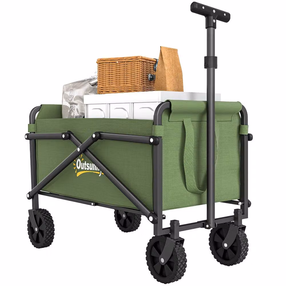 OUTSUNNY 62L Festival Trolley, Green Heavy Duty Folding Cart with 60kg Capacity – 2