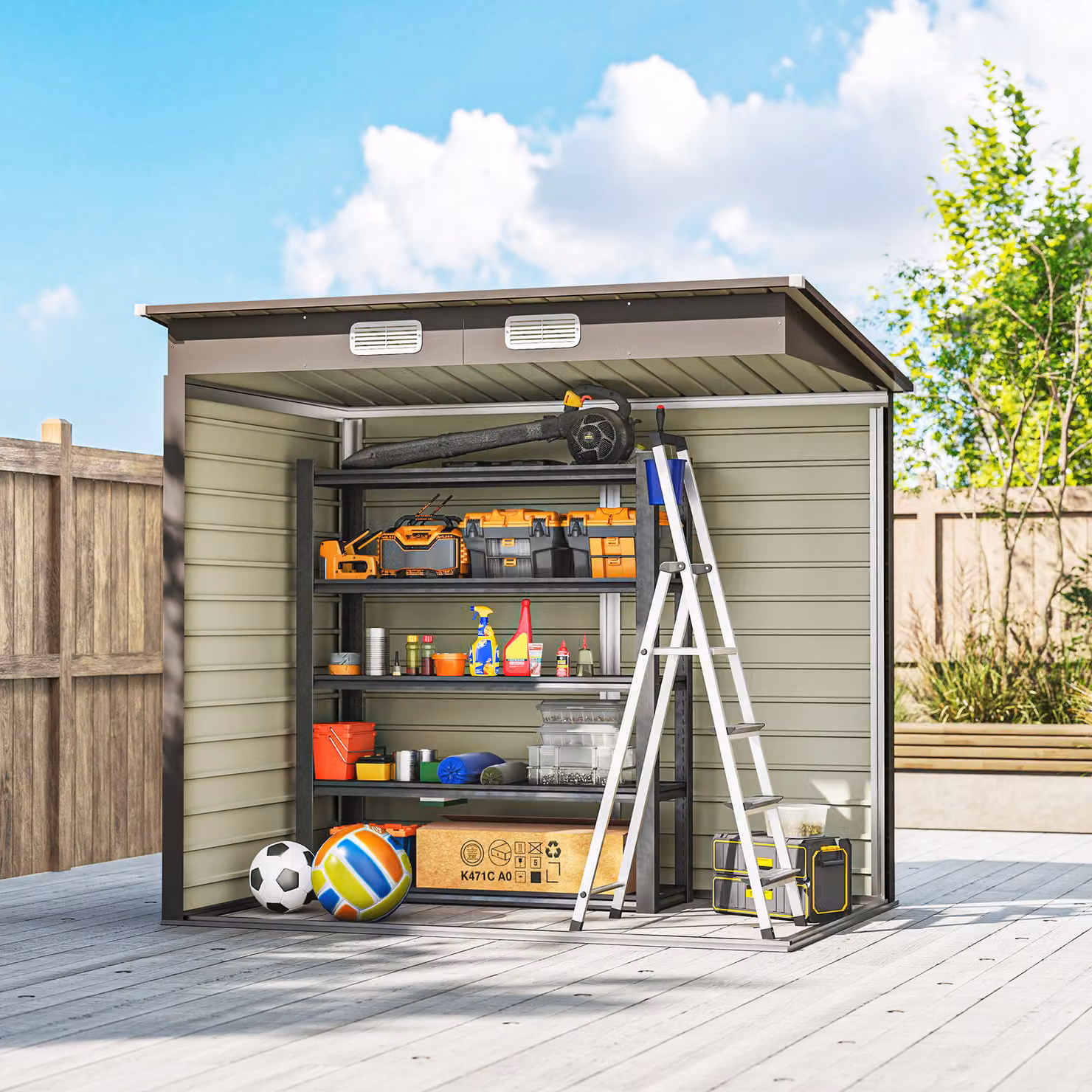 Outsunny Grey Galvanised Steel Metal Garden Shed with Lockable Door – 5