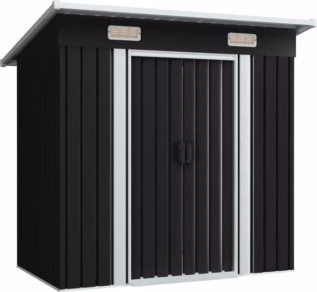 Berkfield Home Modern Anthracite and Black Galvanised Steel Garden Shed with Sliding Doors and Side Vent