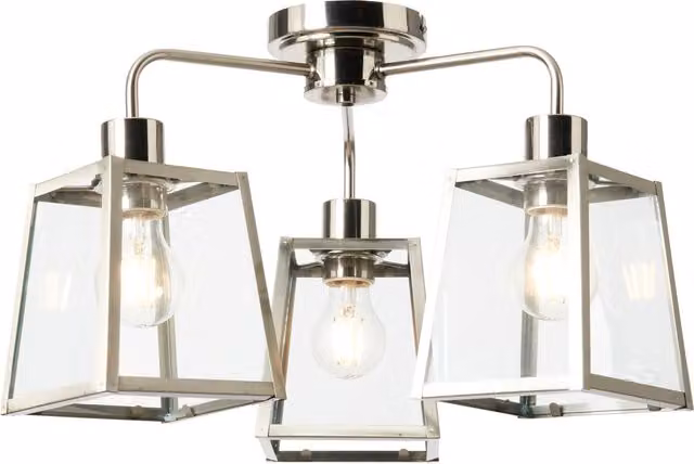 Litecraft Emery 3 Arm Semi Flush Ceiling Light in Chrome and Transparent Glass