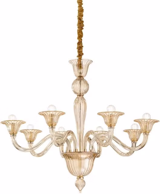 Ideal Lux Brigitta 8 Light Amber Glass and Metal Suspended Pendant Light