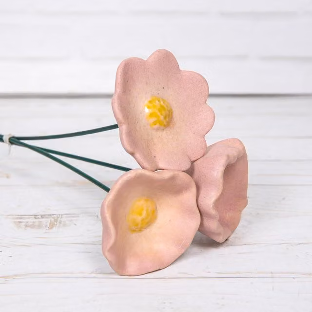 Annibells Set of 3 Pink Ceramic Floral Garden Stakes and Pot Ornaments