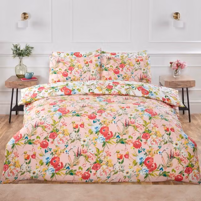 Rapport Home Ashbourne Reversible Floral Microfibre Duvet Cover Set, Pink, W: 180 cm, H: 200 cm