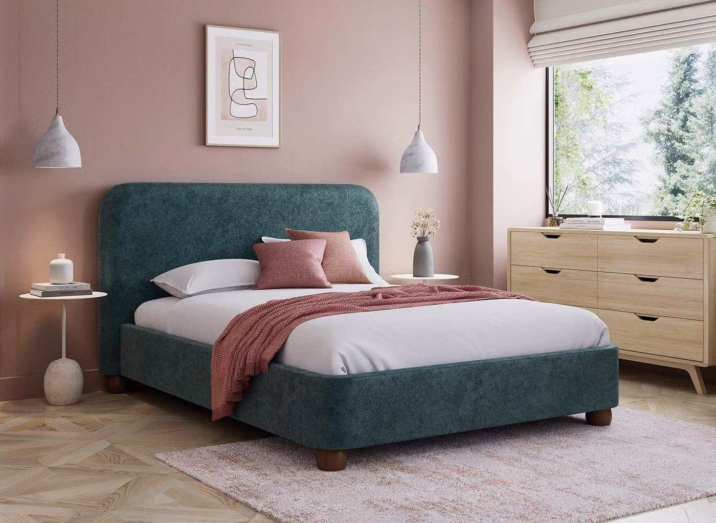 Dreams Cosmopolitan Helen Ottoman Upholstered Bed Frame in Green Velvet