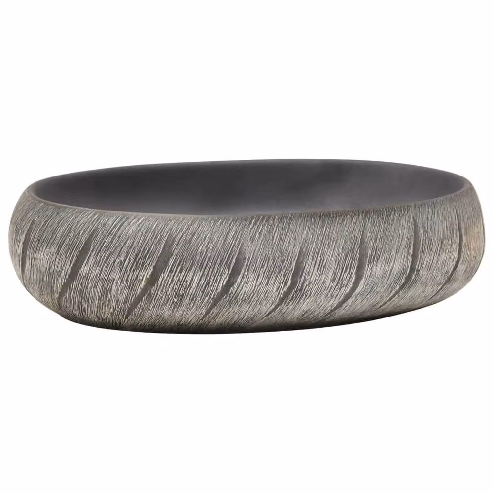 Berkfield Home Oval Ceramic Countertop Basin in Black and Grey, W: 59 cm, D: 40 cm, H: 15 cm – 3