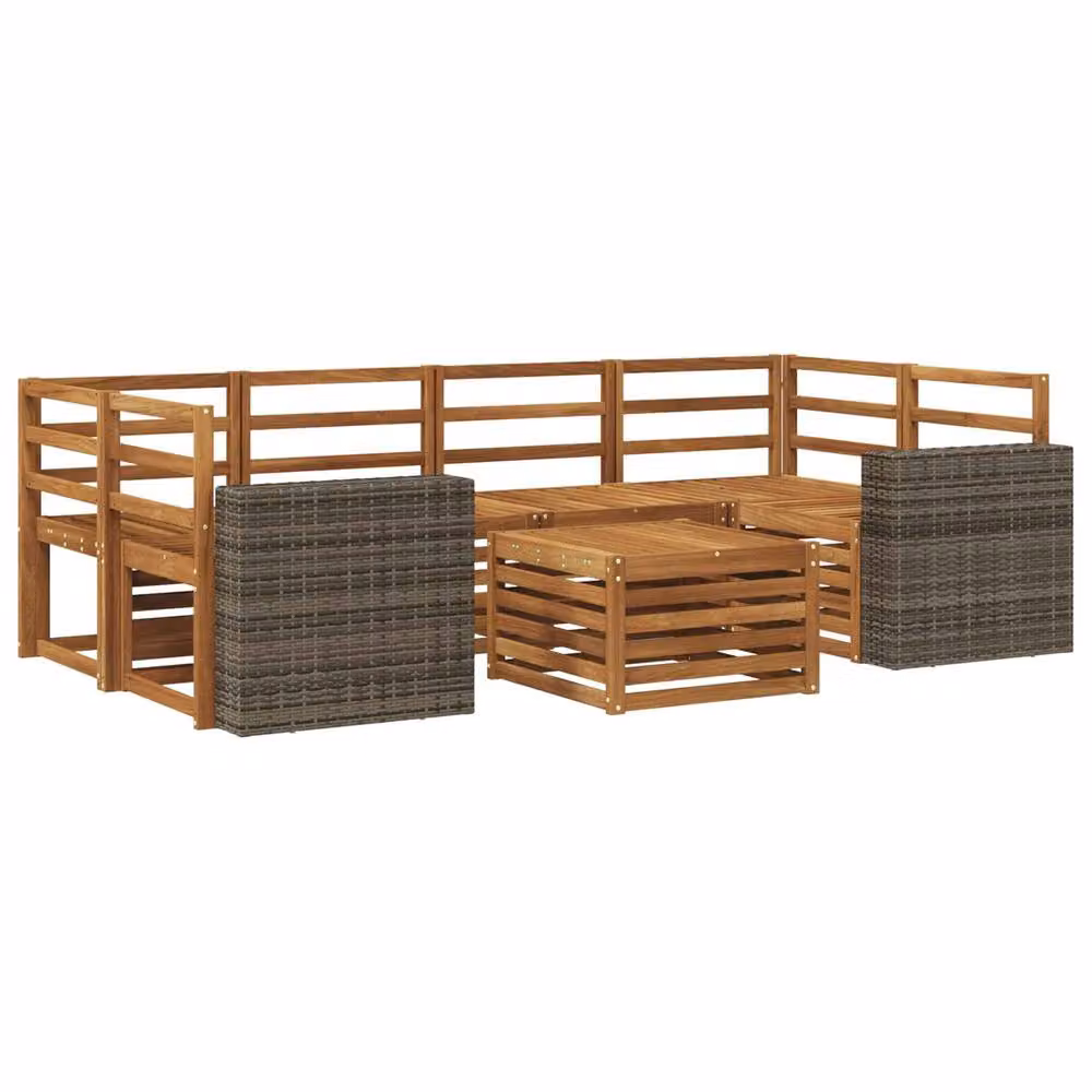 Berkfield Home 7 Piece Outdoor Sofa Set in Brown Natural Solid Acacia Wood – 2