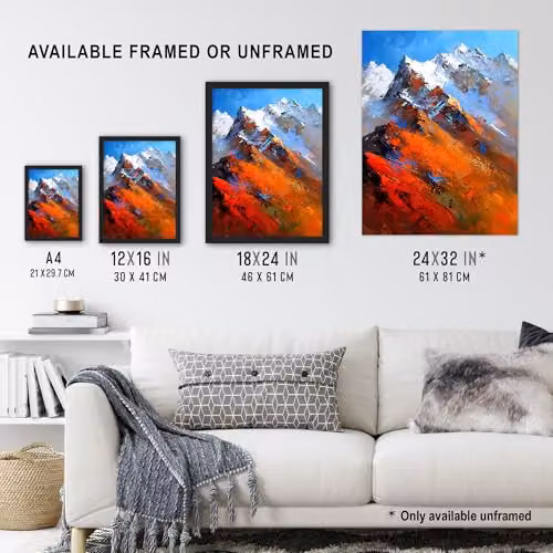 Artery8 Himalayan Mountain Range Palette Knife Abstract Landscape Framed Wall Art Print, W/H: 21.0 x 29.7 cm – 3
