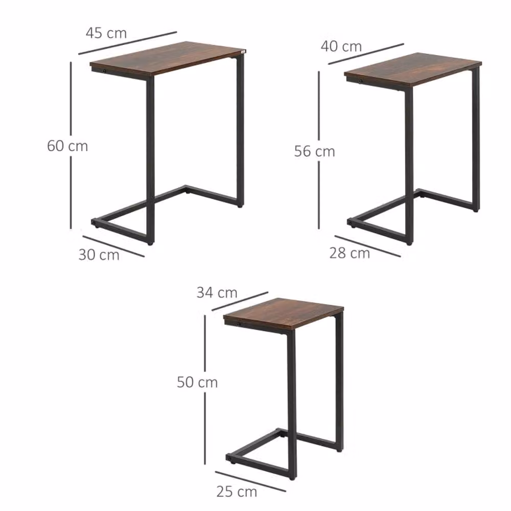 STILVORA Set of 3 Nesting Side Tables with Industrial Steel Frame in Rustic Brown and Black – 4