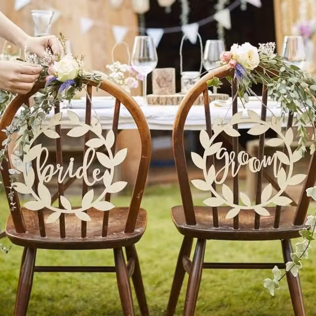 KDMD Rustic Round Wooden Hanging Wedding Sign for Adults in Beige – 1