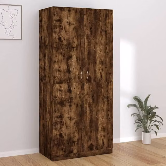 Berkfield Home Smoked Oak Wardrobe in Brown, W/D/H: 90 x 50 x 200 cm