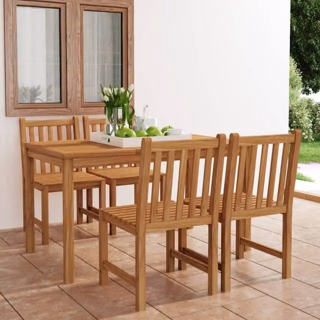 Berkfield Home 5 Piece Garden Dining Set in Brown Solid Teak Wood