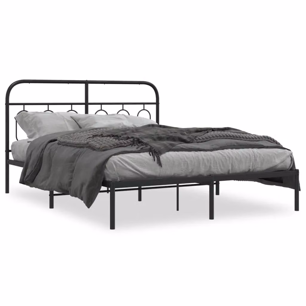 Berkfield Home Metal Bed Frame with Headboard, Black, W: 140 cm, D: 200 cm – 2