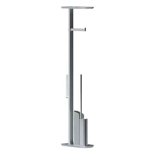 COSMIC Freestanding Flat Base Toilet Paper Holder with Integrated Ultra-Slim Silicone Toilet Brush in Silver
