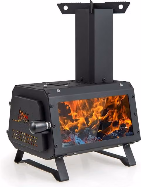 Gymax Portable Wood Burning Camping Stove Heater with 2 Cooking Positions, Black, W/D/H: 37.0 x 28.0 x 20.0 cm – 1