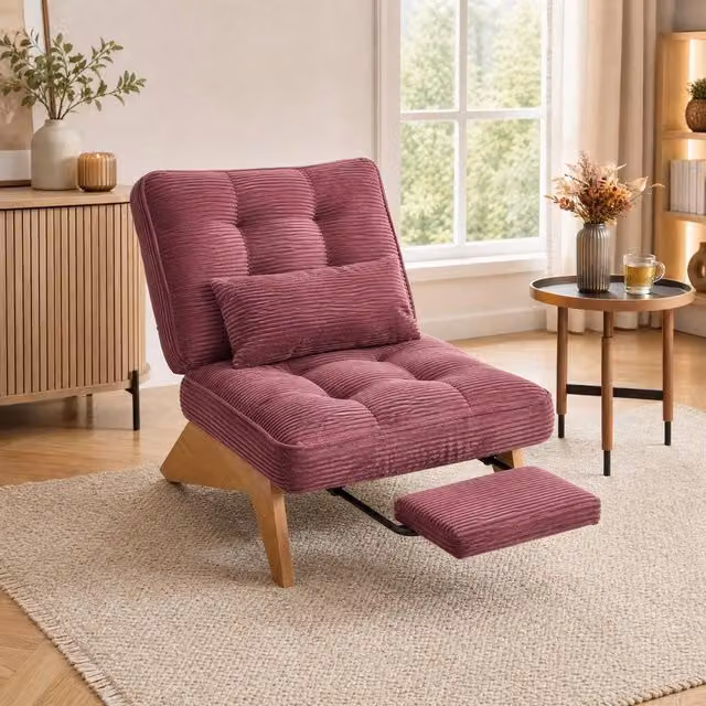 STILVORA Red and Purple Striped Accent Chair with Adjustable Backrest and Foldable Ottoman