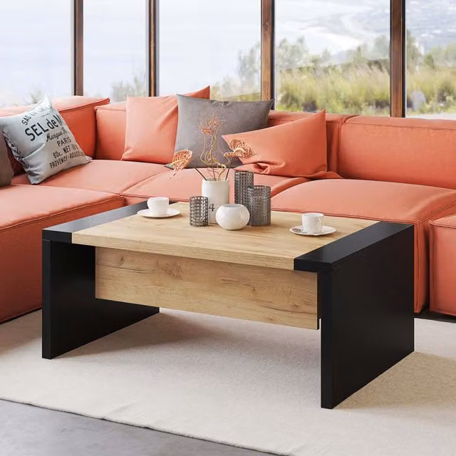 Heze Furniture Space 2 in 1 Extending Coffee and Dining Table in Oak and Black
