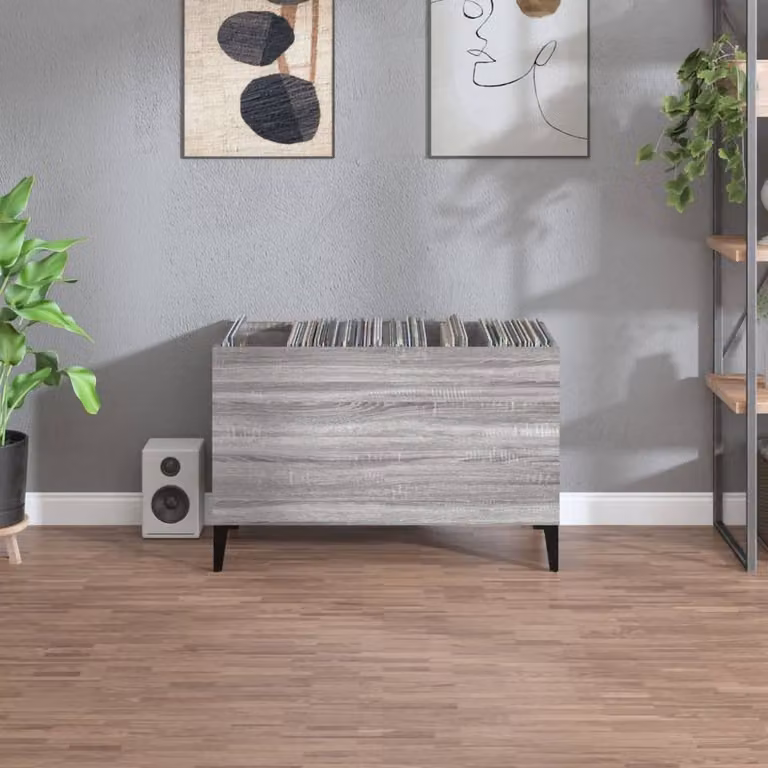 Berkfield Home Record Cabinet in Grey Sonoma, W/D/H: 74.5 x 38 x 48 cm