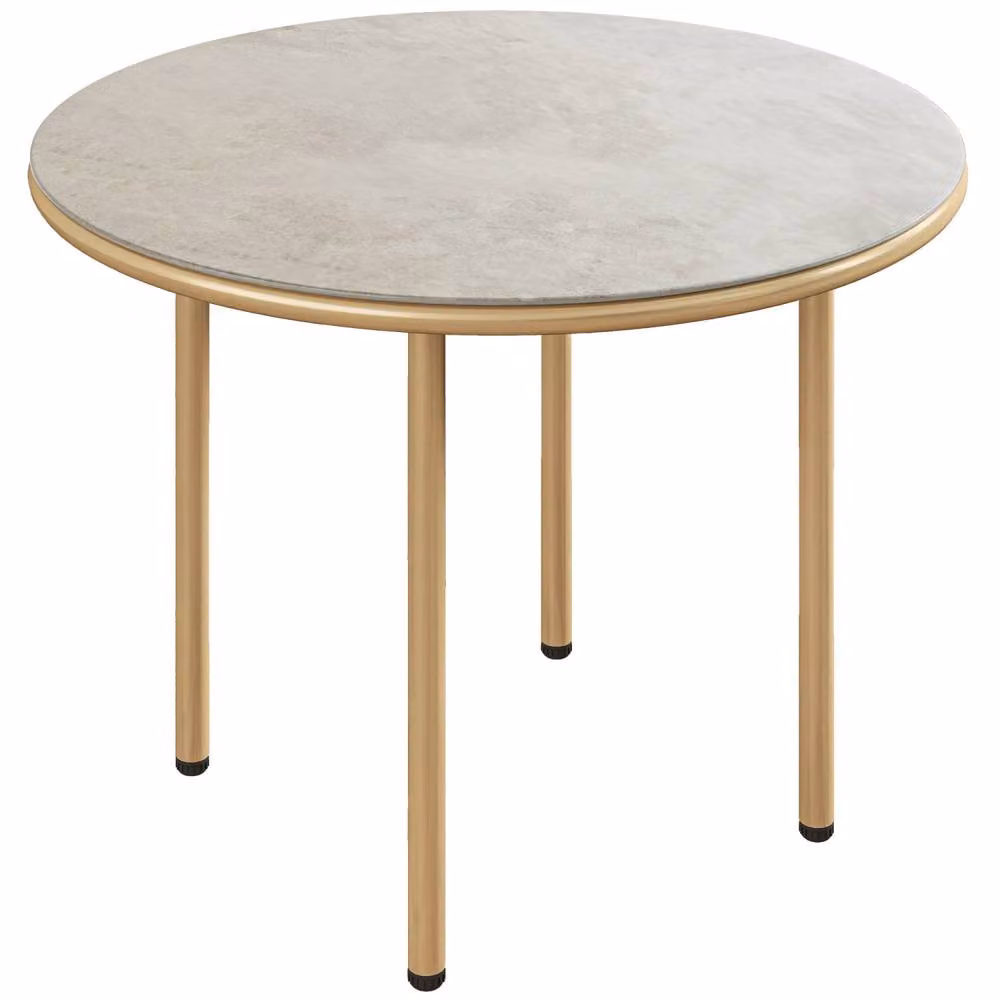 Wyld Haus Bake Round Side Table in Beige with Faux Marble Tempered Glass Top, W/D/H: 60 x 43 x 60 cm – 2