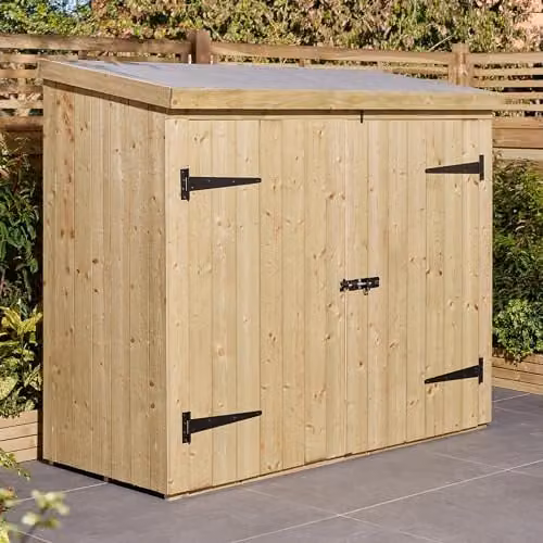 Rowlinson Signature Heritage T&G Wallstore Garden Shed in Natural Brown with Double Doors and Pent Roof