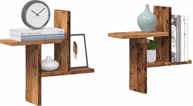 Berkfield Home Wall Shelves, 2 Piece Set in Brown Old Wood, W/D/H: 38 x 12 x 38 cm – 1