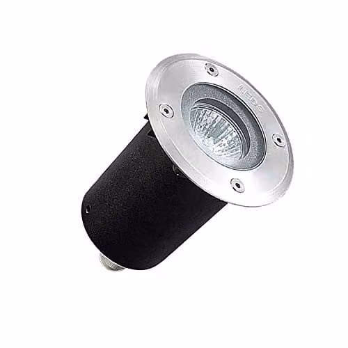 LEDS C4 GEA Round Recessed Floor Light in Silver Stainless Steel with Transparent Glass and GU10 Socket, IP67 Rated