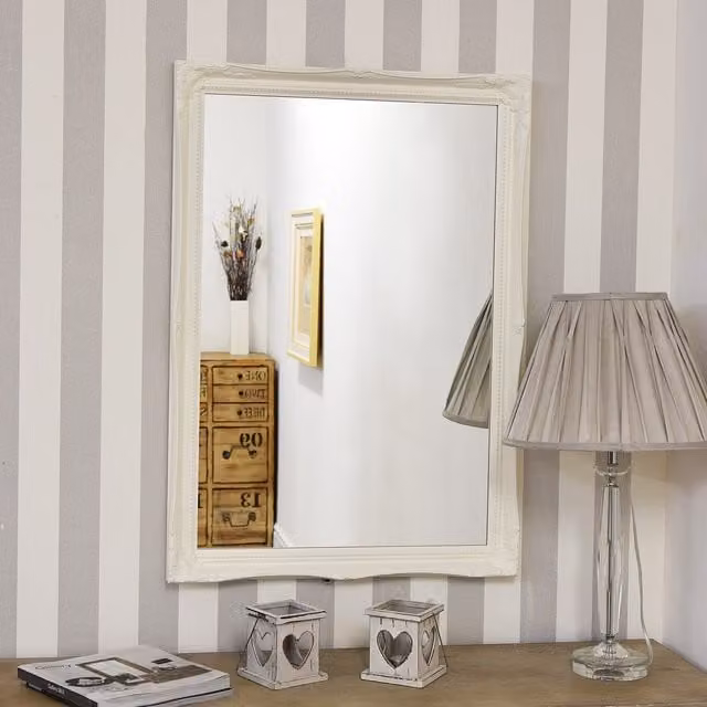 MirrorOutlet Fraser White Small Beaded Rectangular Wall Mirror, W: 61 cm, H: 87 cm