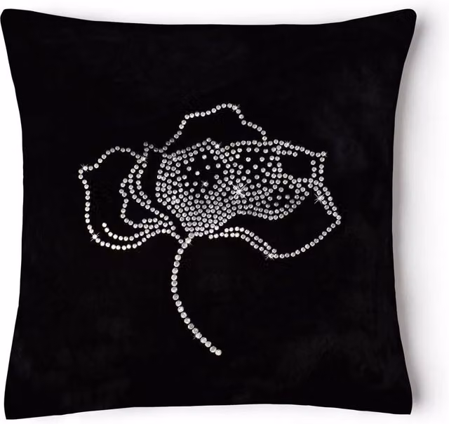 Intimates Diamante Rose Black Velvet Filled Square Cushion, 43 x 43 cm – 1