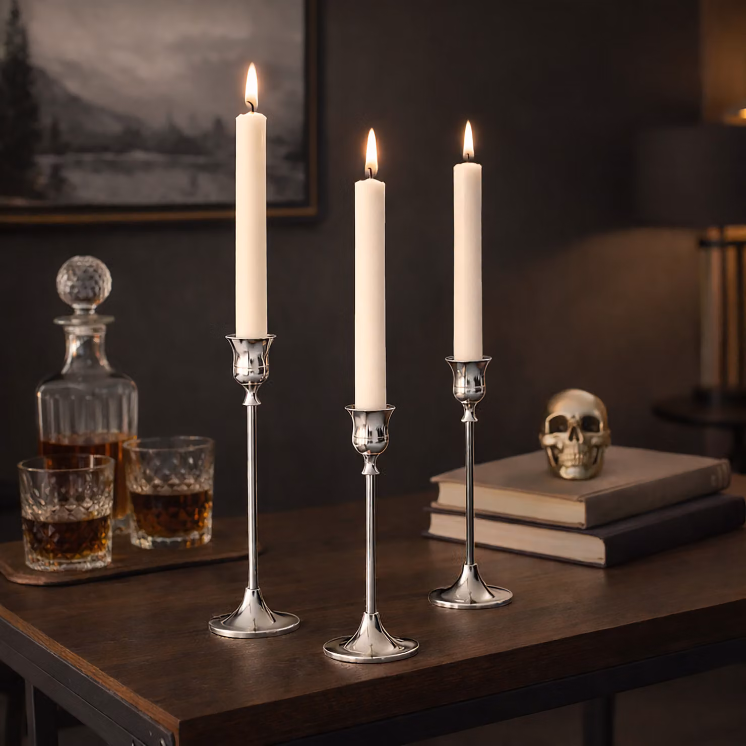Marco Paul Set of 3 Classic Silver Metal Taper Candlestick Holders for Tabletop Dining – 2