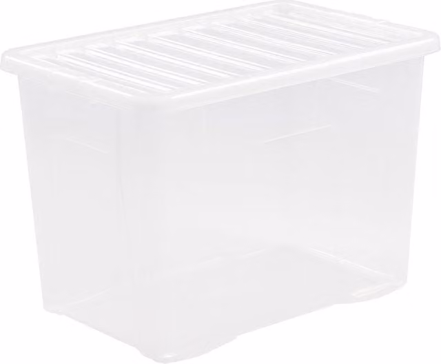 Wham Plastic Storage Box with Lid, Transparent/White, 80l
