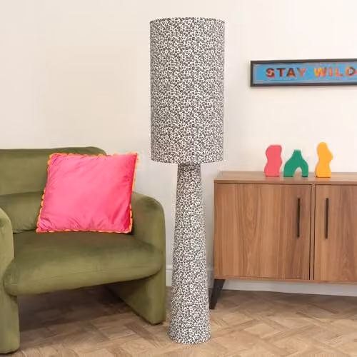 ValueLights Bertie Leopard Print Fabric Midi Floor Lamp in Beige and Multicolour – 2