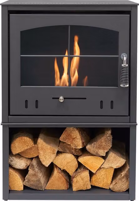 OKO S4 Bio Ethanol Stove with Log Storage in Charcoal Grey