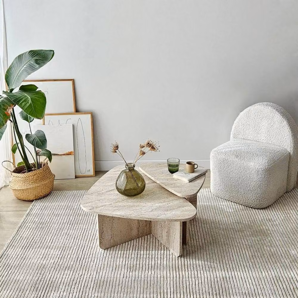 CALICOSY Set of 2 Triangular Coffee Tables with Rounded Edges in Beige – 2