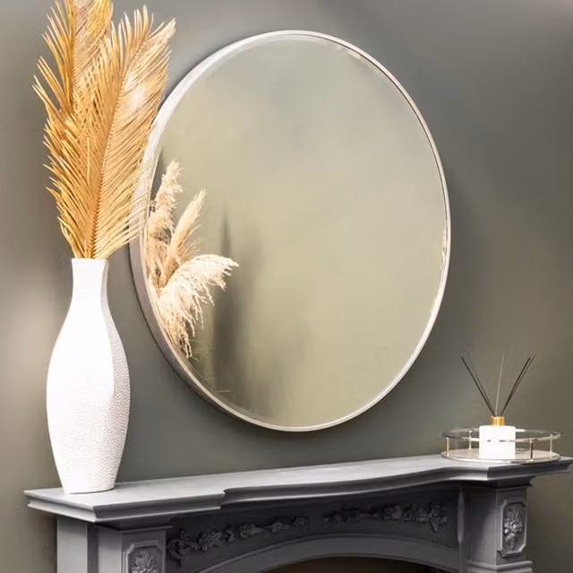 Madison & Mayfair Round Wall Mirror with Silver Metal Frame, Diameter: 80 cm – 1