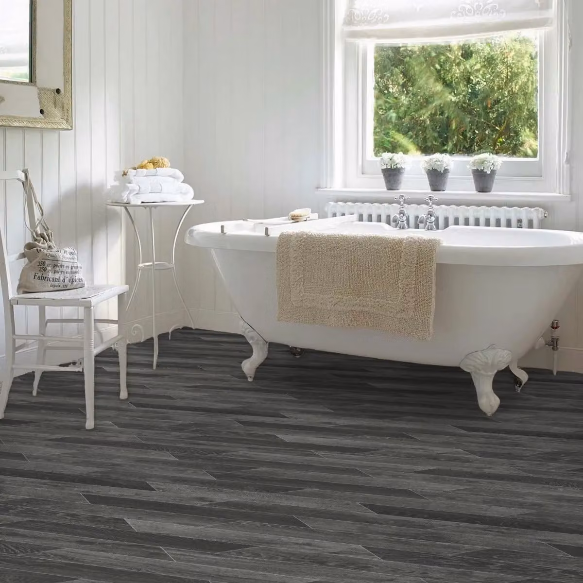 Vinyl Flooring UK Grey Wood Effect Vinyl Flooring Sheet in Beige, W: 300 cm, D: 400 cm